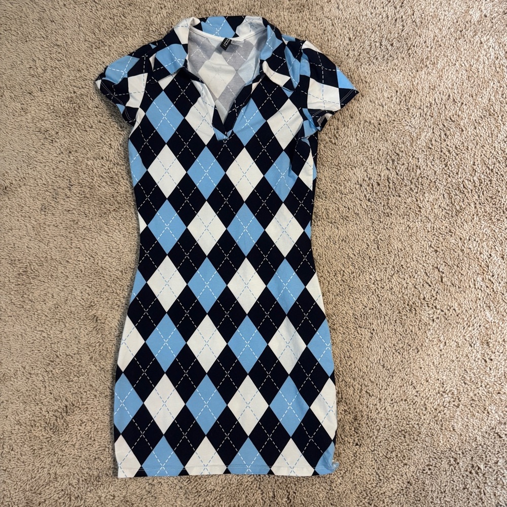 Stylish Blue and Black Argyle Dress